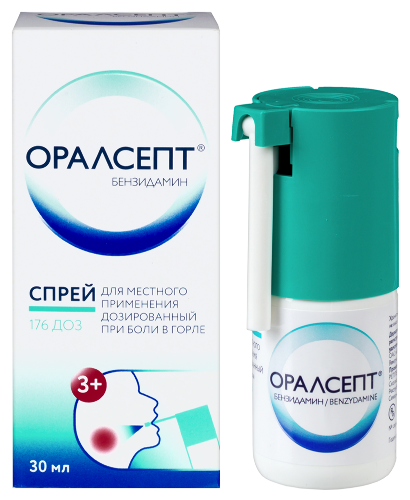 Оралсепт 0,255 мг/доза 176 доз 30 мл спрей для местного применения дозированный