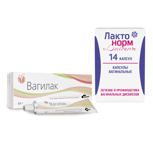 Набор ВАГИЛАК ГЕЛЬ УВЛАЖ Д/ИНТИМ ГИГИЕН 50МЛ + ЛАКТОНОРМ N14 КАПС ВАГ